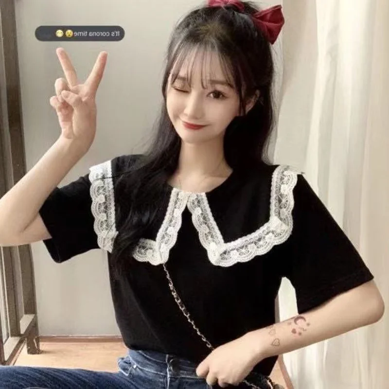 Short Sleeve Black Lace Plus Size Oversized Korean Fashion Summer Women'S Clothing Vintage Shirts Blouses Top New Vetement 2021
Short Sleeve Black Lace Plus Size Oversized Korean Fashion Summer Women'S Clothing Vintage Shirts Blouses Top New Vetement 2021
