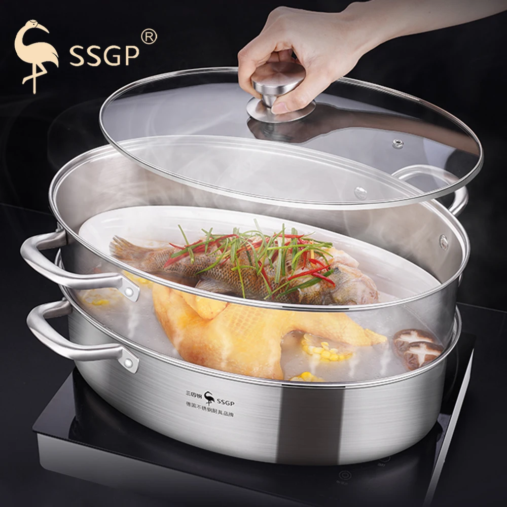 Soup Pot Double Steamed Fish 304 Stainless Steel Household Large Steamer Seafood Non-Stick Pan Kitchen Cookware Stew | Дом и сад