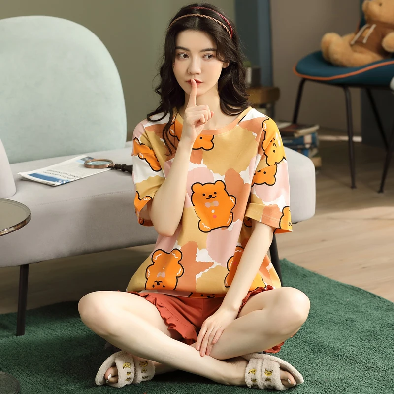 Casual Loose Summer Women's Pajamas Sets O Neck Short Sleeve Homewear Kawaii Sweet Korean Orange Doodle Cartoon Female Sleepwear
Casual Loose Summer Women's Pajamas Sets O Neck Short Sleeve Homewear Kawaii Sweet Korean Orange Doodle Cartoon Female Sleepwear