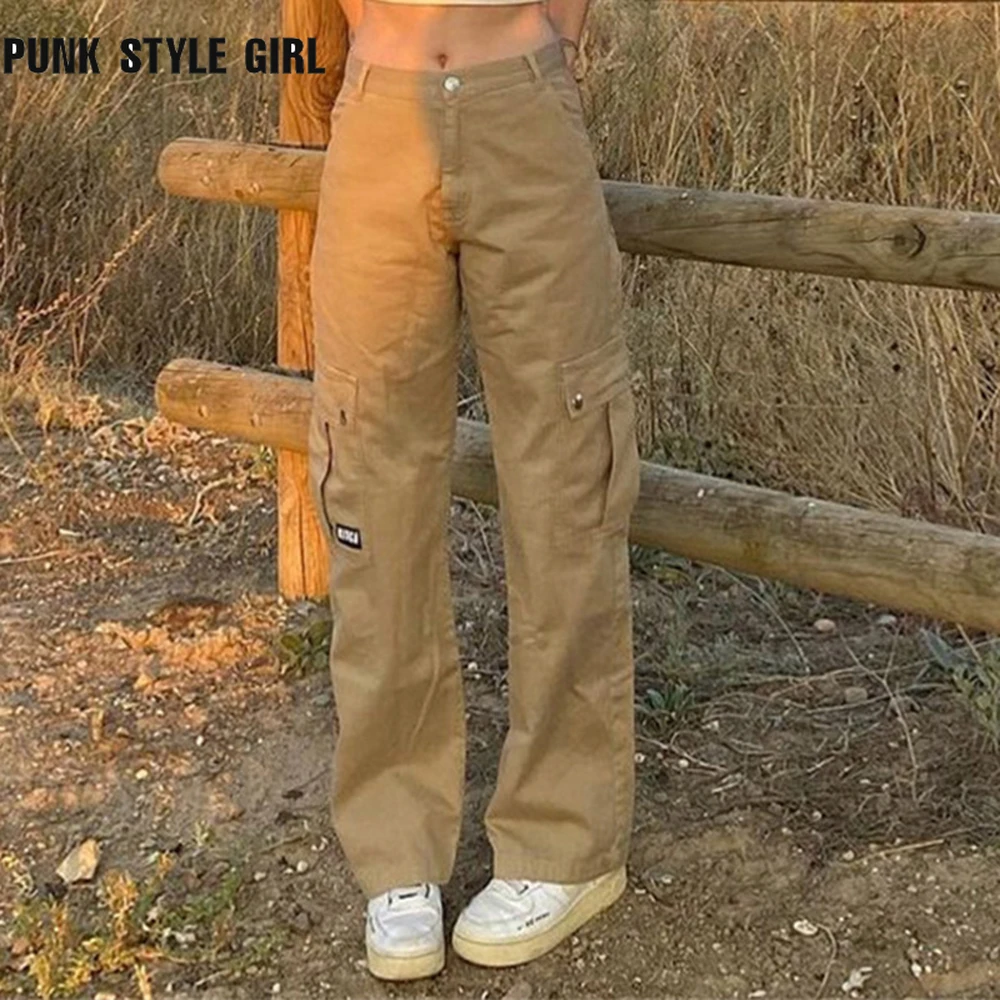 

Harajuku Khaki Cargo Jeans Streetwear Loose Denim Techwear Mom Pants 90S Low Waist Boggy Jogger Korean Style Hippie Trousers