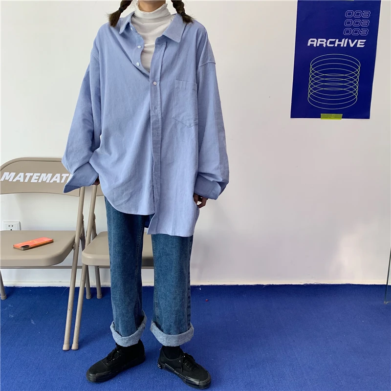 Women Shirts Turn-down Collar Long Sleeve Blue Thicken Autumn Blouse Womens Fashion Ulzzang Casual Pocket Korean Style Chic New 
Women Shirts Turn-down Collar Long Sleeve Blue Thicken Autumn Blouse Womens Fashion Ulzzang Casual Pocket Korean Style Chic New