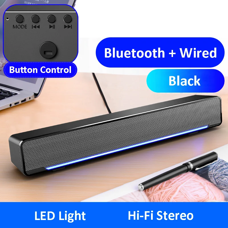 Компьютерные Колонки USB Проводная звуковая панель ПК динамик Bluetooth светодиодный