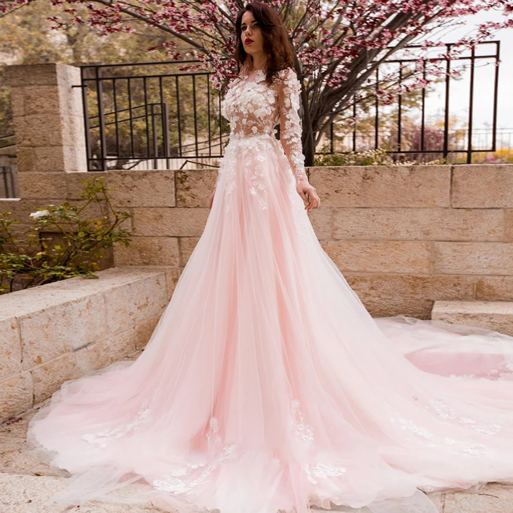 A-Line Pink Tulle Wedding Dress Plus Size Long Sleeve 3D Flowers Lace Appliques Sweep Train Bridal Gowns 2021 Vestido De Noiva
A-Line Pink Tulle Wedding Dress Plus Size Long Sleeve 3D Flowers Lace Appliques Sweep Train Bridal Gowns 2021 Vestido De Noiva