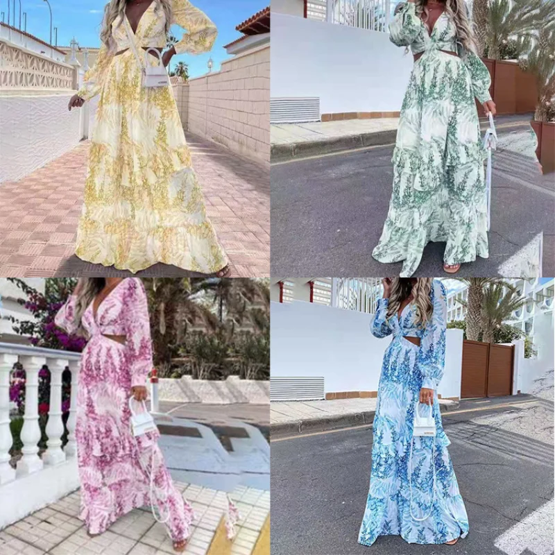 Sexy Hollow Out Boho Beach Long Dress Deep V Neck Autumn Women's Dress 2021 New Print Large Hem Long Sleeve Ladies Maxi Dresses
Sexy Hollow Out Boho Beach Long Dress Deep V Neck Autumn Women's Dress 2021 New Print Large Hem Long Sleeve Ladies Maxi Dresses