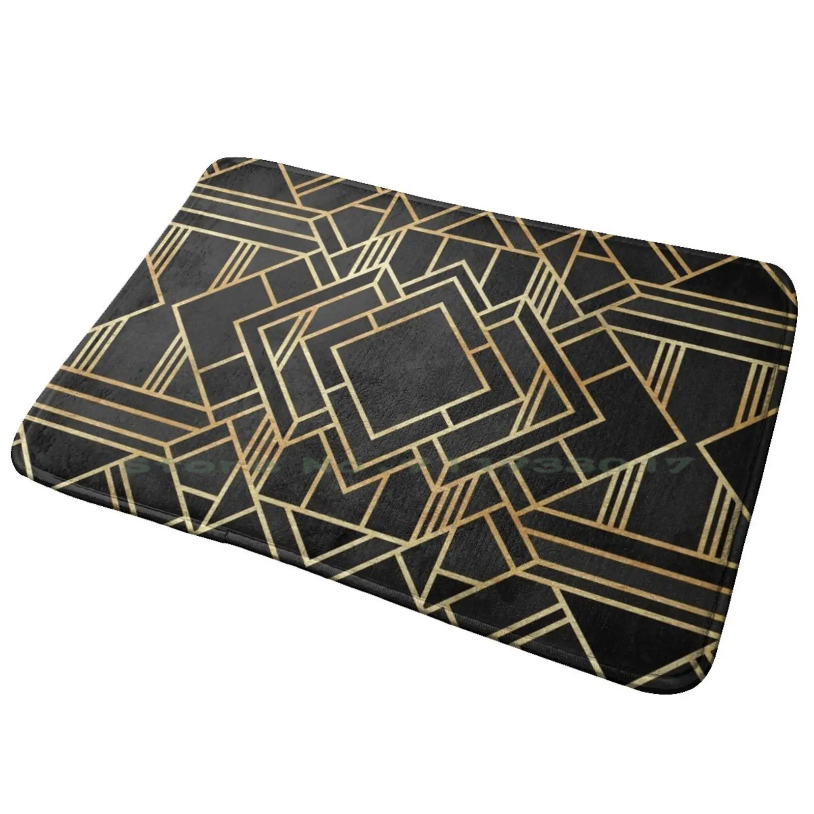 

Art Deco Black Entrance Door Mat Bath Mat Rug Abstract Lines Art Geometry Geometric Black And Gold Anti-Slip Bedroom Kitchen