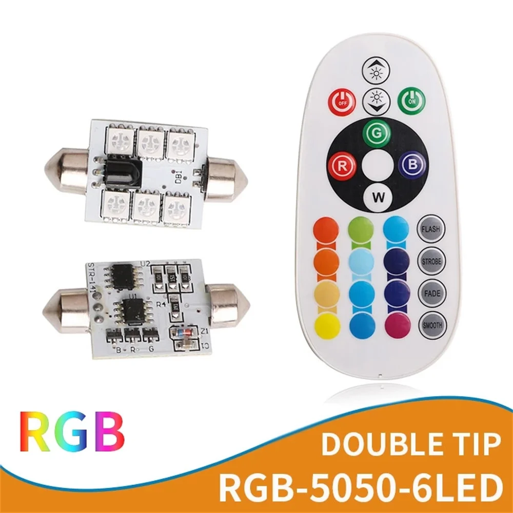 

Set C5W 5050 6SMD Festoon Light RGB Interior Lamp with Remote Control Car Led Auto Colorful Reading Lamp Roof trunk Bulbs 12V