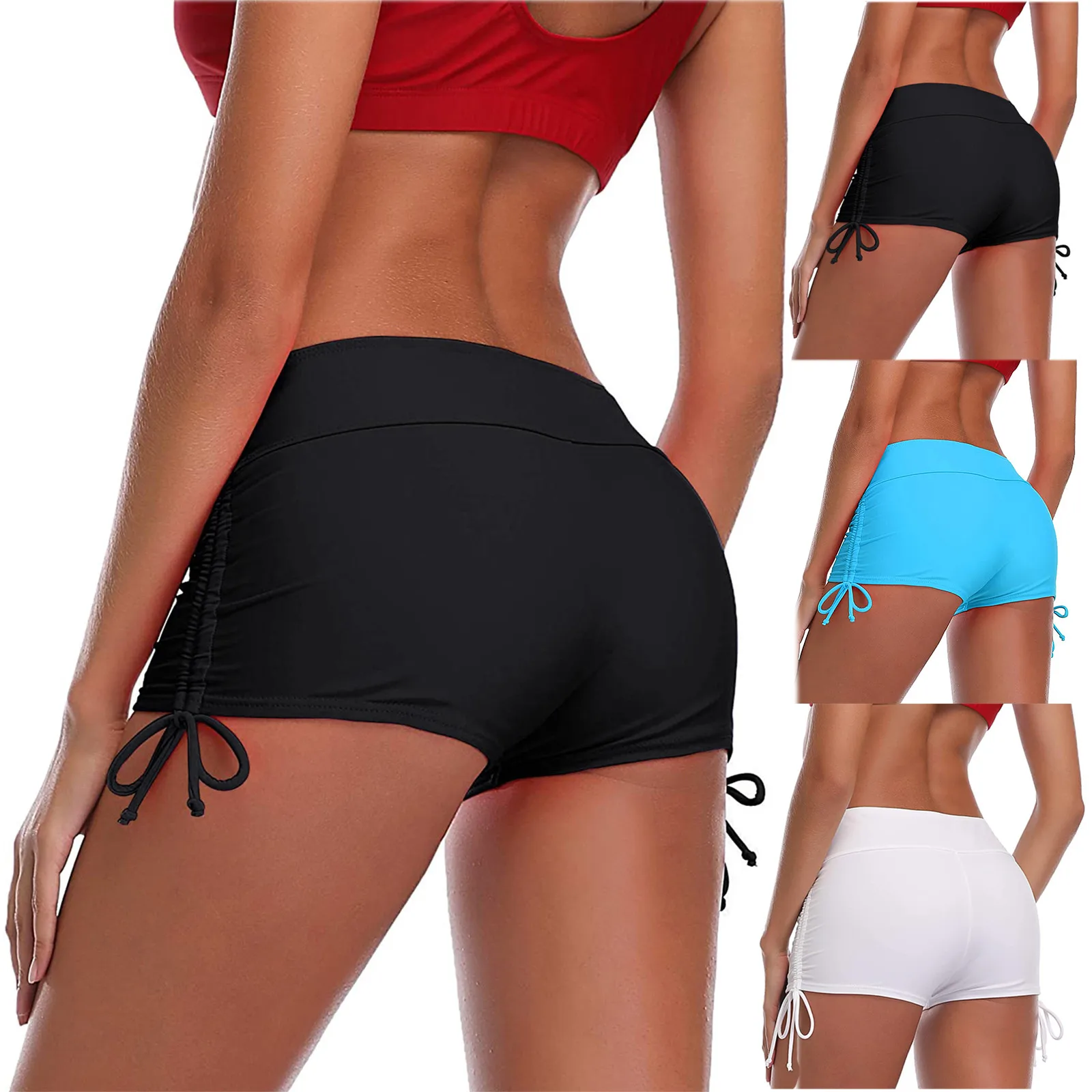 Solid Women Boxer Shorts Lace Up Decorated Bikini Bottoms High Waist Swimming Trunks Swim Shorts Female 2021 A50 
Solid Women Boxer Shorts Lace Up Decorated Bikini Bottoms High Waist Swimming Trunks Swim Shorts Female 2021 A50