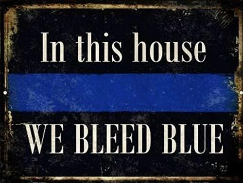 

Blue Stripe in This House We Bleed Blue Patriotic Police Metal Sign Wall Art,12x8 Inches