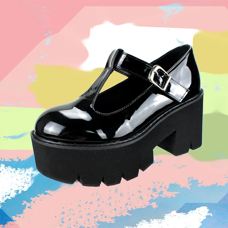 

Muffin Chunky Heel Mary Jane Shoes women Vintage Leather JK Lolita Platform Female Summer Patent Leather Height Increasing