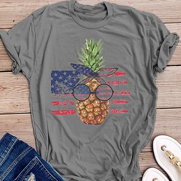 Plus Size Tops American Flag Pineapple Print T-shirt Women Cotton Short Sleeve O-neck Graphic Tee Female Loose Graphic Tshirt
Plus Size Tops American Flag Pineapple Print T-shirt Women Cotton Short Sleeve O-neck Graphic Tee Female Loose Graphic Tshirt