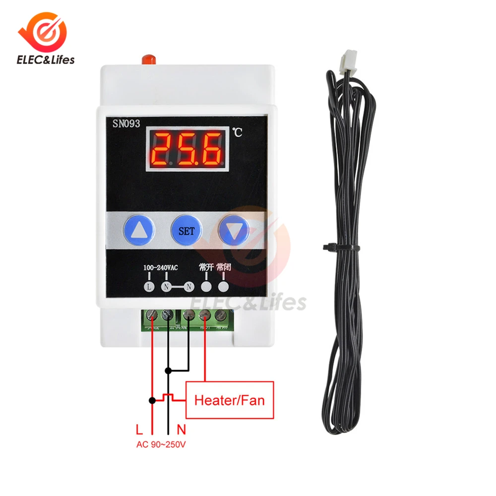 

AC 90-250V Guide Rail temperature tester LED Digital Thermostat Thermoregulator Cooler Heater Temperature Controller sensor 220V