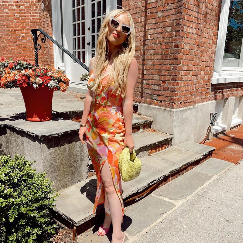 Summer New Style Split Fork Spaghetti Strap Dress For Women Clothing Party Streetwear Urbane Casual Seaside Resort Midi Dresses
Summer New Style Split Fork Spaghetti Strap Dress For Women Clothing Party Streetwear Urbane Casual Seaside Resort Midi Dresses