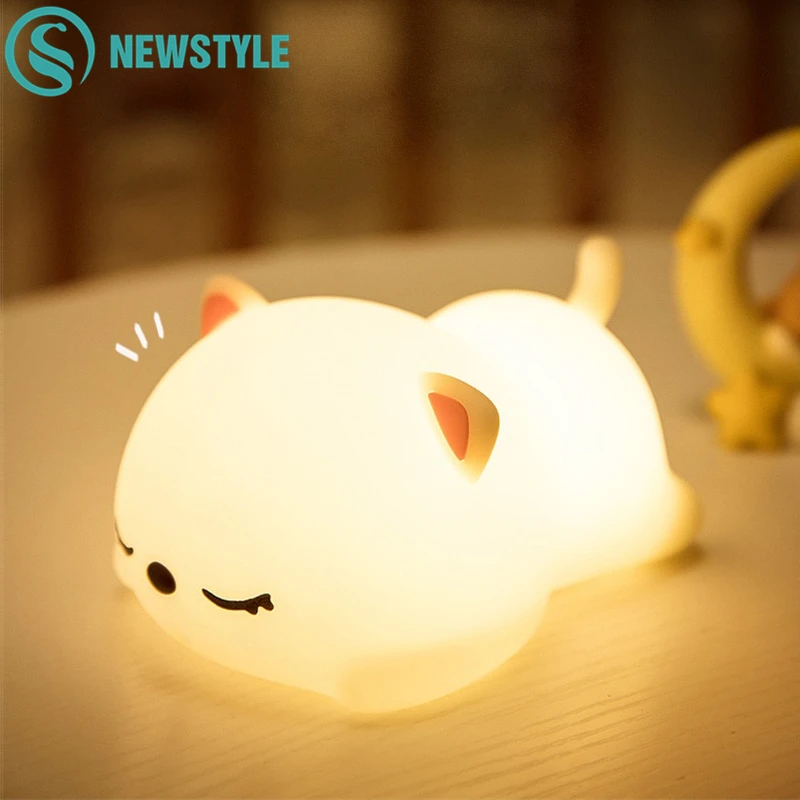 Спящий котенок Светильник Красочные Детские Лампа силиконовый светодиодный