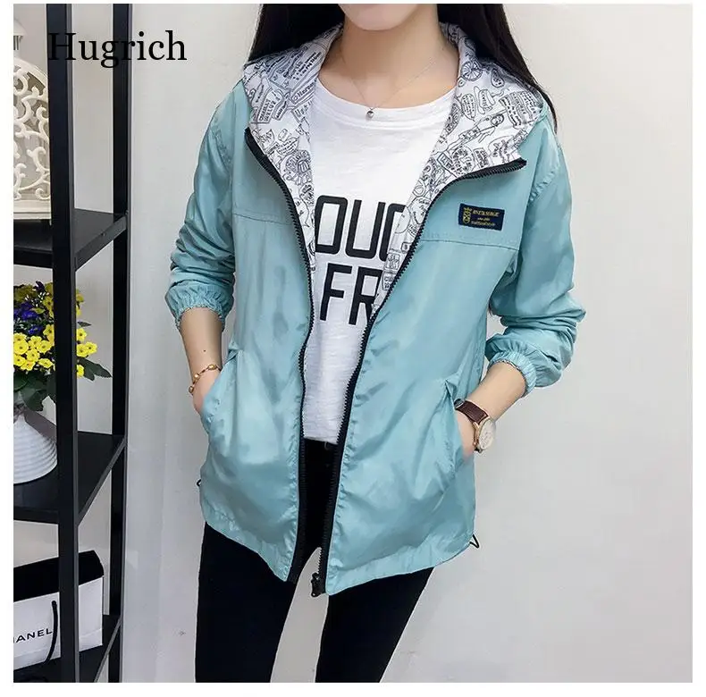 Women's Jacket Spring Summer Pocket Zipper Hooded Two Side Wear Outwear Coat Loose Plus Size Windbreaker Jackets Famale
Women's Jacket Spring Summer Pocket Zipper Hooded Two Side Wear Outwear Coat Loose Plus Size Windbreaker Jackets Famale