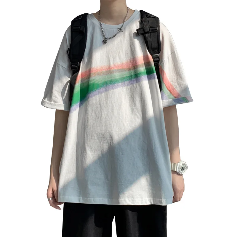Summer Hip Hop Harajuku Style Men Short Sleeve T-shirt Men Rainbow Printing Splicing Round Neck T-shirt 
Summer Hip Hop Harajuku Style Men Short Sleeve T-shirt Men Rainbow Printing Splicing Round Neck T-shirt