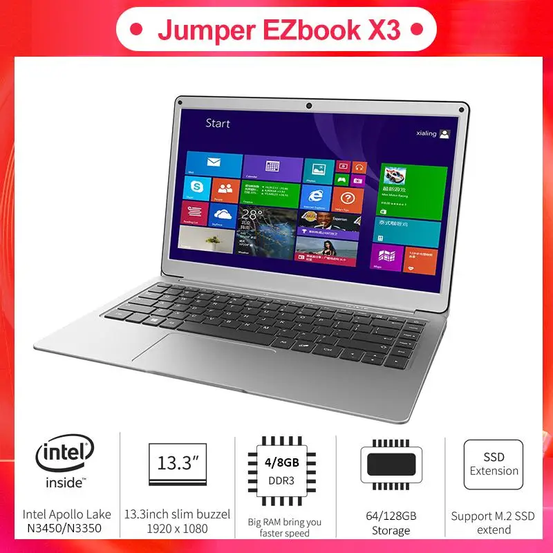 

Jumper Ezbook X3 11.3'' Laptop Intel Apollo Lake N3450/N3350 Notebook 8+128G/4+64G M.2 SSD FHD 1920 X 1080 IPS Screen Notebooks