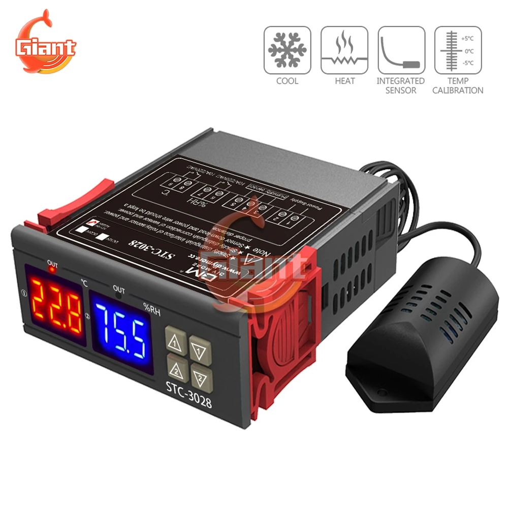 STC-3028 AC 110V 220V Thermostat Hygrometer Sensor Temperature Humidity Controller Household Thermometer Dual Digital Display
STC-3028 AC 110V 220V Thermostat Hygrometer Sensor Temperature Humidity Controller Household Thermometer Dual Digital Display