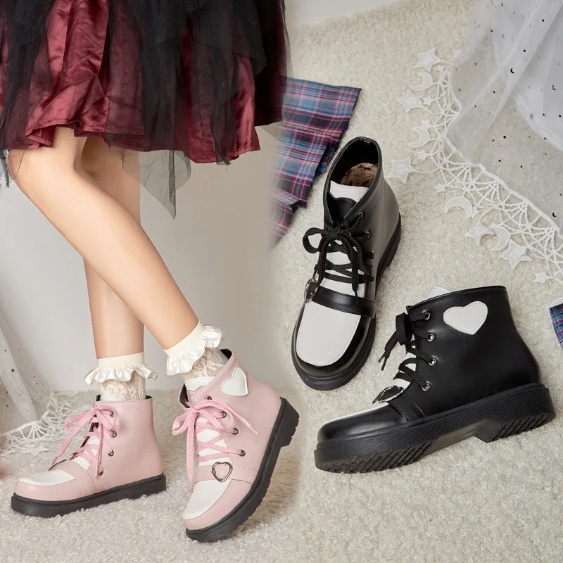 

YQBTDL JK Cosplay Girl Lolita Shoes Women Ankle Boots Kawaii Party Princess Winter Belt Shorty Botas Plus Size 43 Drop Shipping