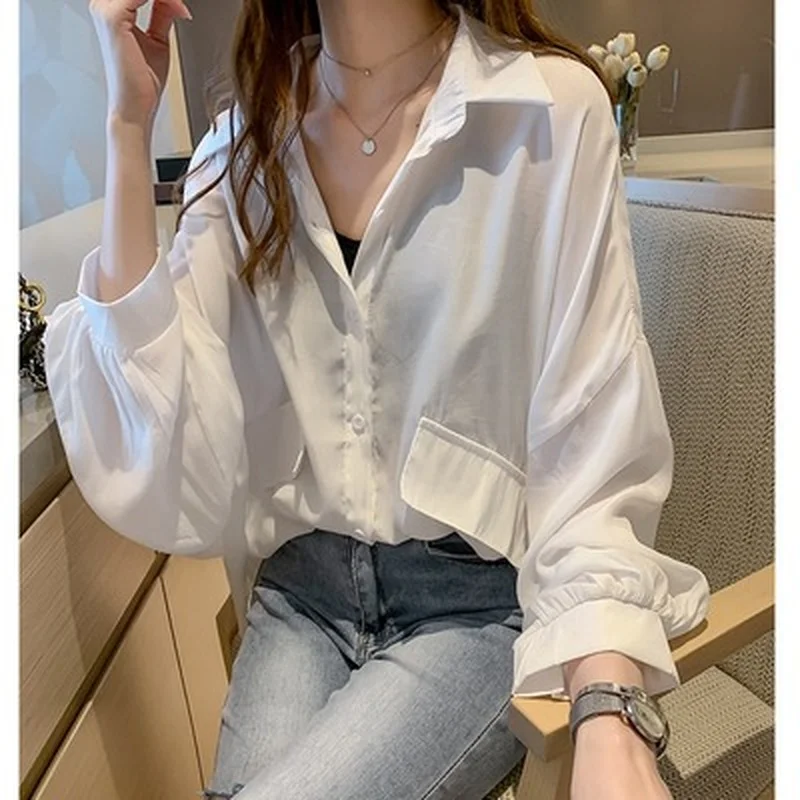 Summer Long Sleeve Blouse Solid Color Lapel Loose Comfortable Fashion Leisure Top Womens Shirts Button Office Lady Tops
Summer Long Sleeve Blouse Solid Color Lapel Loose Comfortable Fashion Leisure Top Womens Shirts Button Office Lady Tops