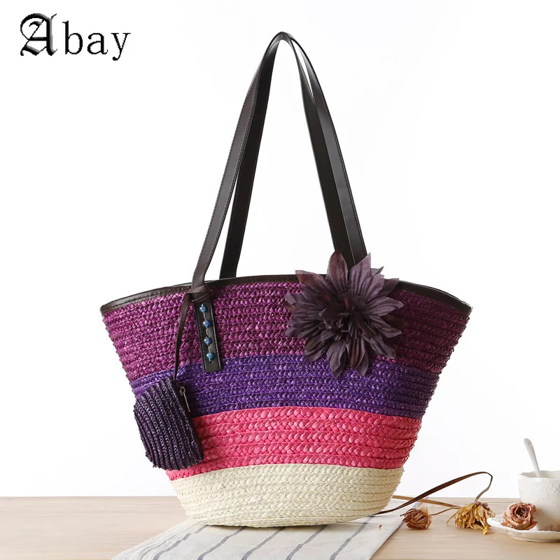 Fashion Casual Straw Flowers Shoulder Bags Bucket Handbags Summer Beach Bag Kint Color Contrast Beach Bag Forever Young 
Fashion Casual Straw Flowers Shoulder Bags Bucket Handbags Summer Beach Bag Kint Color Contrast Beach Bag Forever Young