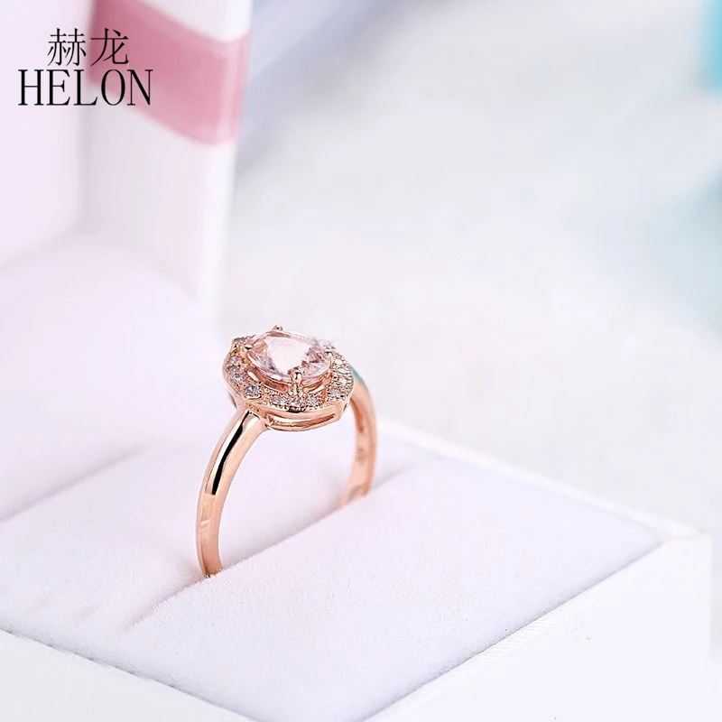 HELON Solid 18K Rose Gold (AU750) Oval Cut 0.8ct Natural Morganite Diamonds Engagement Wedding Ttendy Fine Jewelry Women Ring 
HELON Solid 18K Rose Gold (AU750) Oval Cut 0.8ct Natural Morganite Diamonds Engagement Wedding Ttendy Fine Jewelry Women Ring