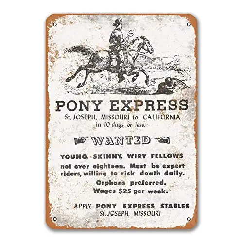Agedsign 1861 Pony Express Vintage Look Reproduction Signs Metal Wall Poster Tin Sign Vintage BBQ Restaurant Kitchen Decor
Agedsign 1861 Pony Express Vintage Look Reproduction Signs Metal Wall Poster Tin Sign Vintage BBQ Restaurant Kitchen Decor