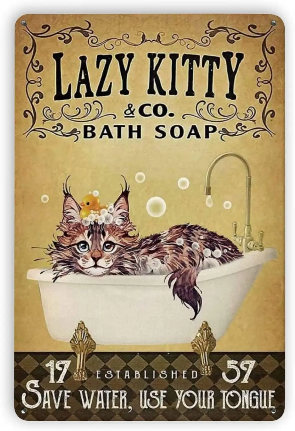 Ovonetune Lazy Kitty in The Bathtub Vintage Metal Tin Signs, Retro Art Tin Sign Decorations Plaque fo Bars Club Cafe Home
Ovonetune Lazy Kitty in The Bathtub Vintage Metal Tin Signs, Retro Art Tin Sign Decorations Plaque fo Bars Club Cafe Home