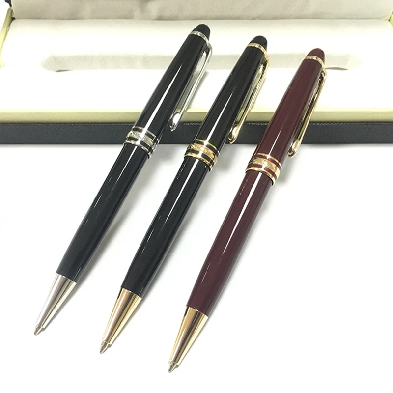 

Classique MB Mon Ballpoint Pen Black Resin RollerBall Pen Fountain Pen Blanc Silver Gold Clip Kwaii Stationary School Supplies