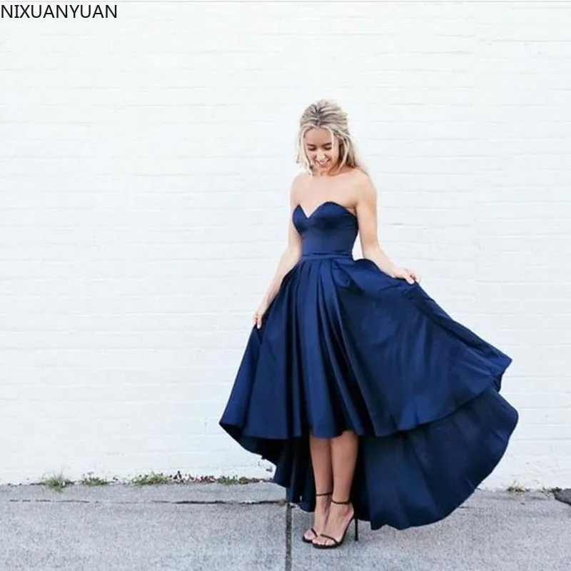 Dark Blue Homecoming Dresses High Front Low Back Prom Dresses Simple Satin Sweetheart Short Prom Gown Robe De Soiree
Dark Blue Homecoming Dresses High Front Low Back Prom Dresses Simple Satin Sweetheart Short Prom Gown Robe De Soiree