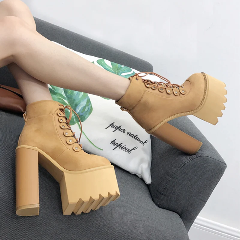 Black Platform Punk Shoes Lace Up Round Toe Ankle Boots For Women Autumn Pu Leather Brown High Heels Ladies Thick Heel Shoes
Black Platform Punk Shoes Lace Up Round Toe Ankle Boots For Women Autumn Pu Leather Brown High Heels Ladies Thick Heel Shoes