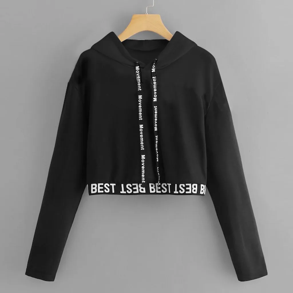 Женский короткий свитшот с капюшоном длинным рукавом и надписью модель kpop на