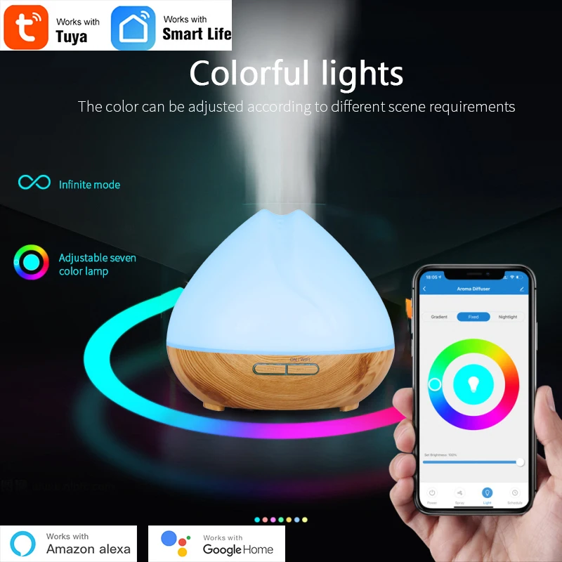 Tuya Smart Humidifier With RGC Light Wireless Tuya APP Remote Control WiFi Aroma Diffuser Alexa Google Home Voice Control
Tuya Smart Humidifier With RGC Light Wireless Tuya APP Remote Control WiFi Aroma Diffuser Alexa Google Home Voice Control