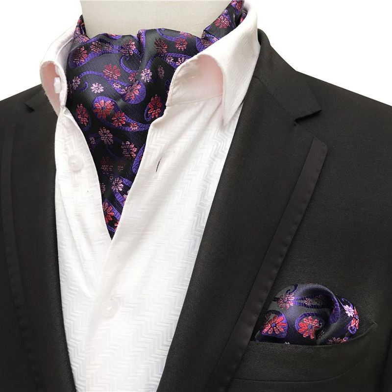 New Fashion Ascot Neckerchief Set Black with Purple Paisley Pattern Formal Scarf for Man
New Fashion Ascot Neckerchief Set Black with Purple Paisley Pattern Formal Scarf for Man