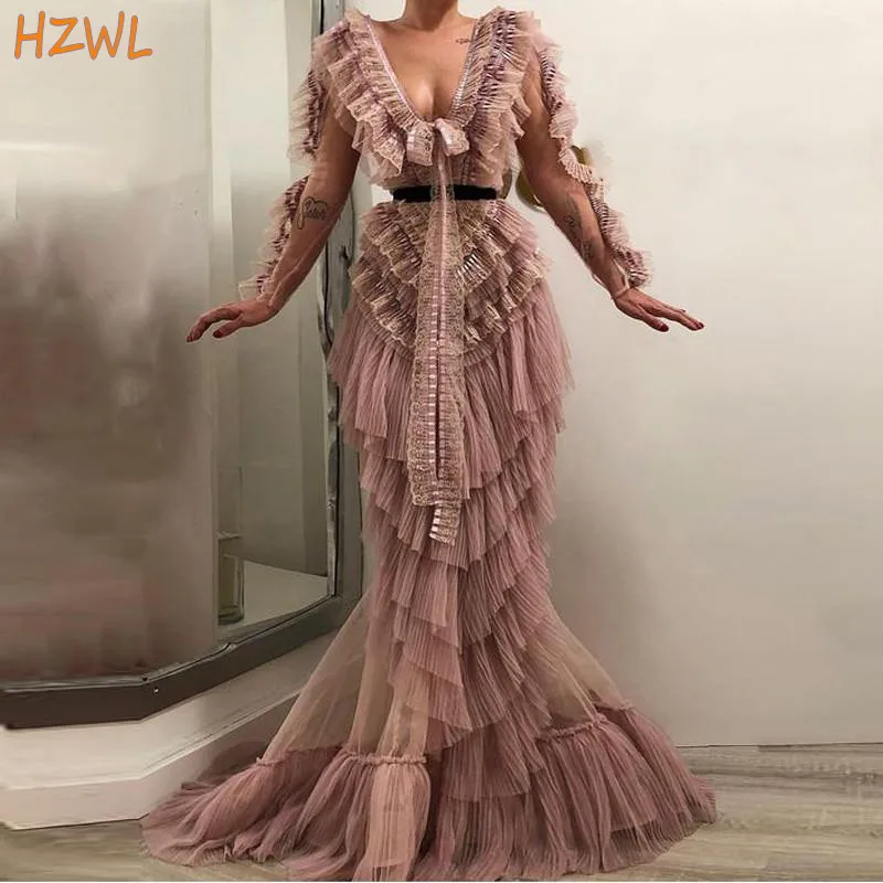 Saudi Arabic Mermaid Evening Dress Deep V Neck Long Sleeve Tiered Ruffles Prom Gowns Abendkleider Formal Dress Robe De Soiree
Saudi Arabic Mermaid Evening Dress Deep V Neck Long Sleeve Tiered Ruffles Prom Gowns Abendkleider Formal Dress Robe De Soiree