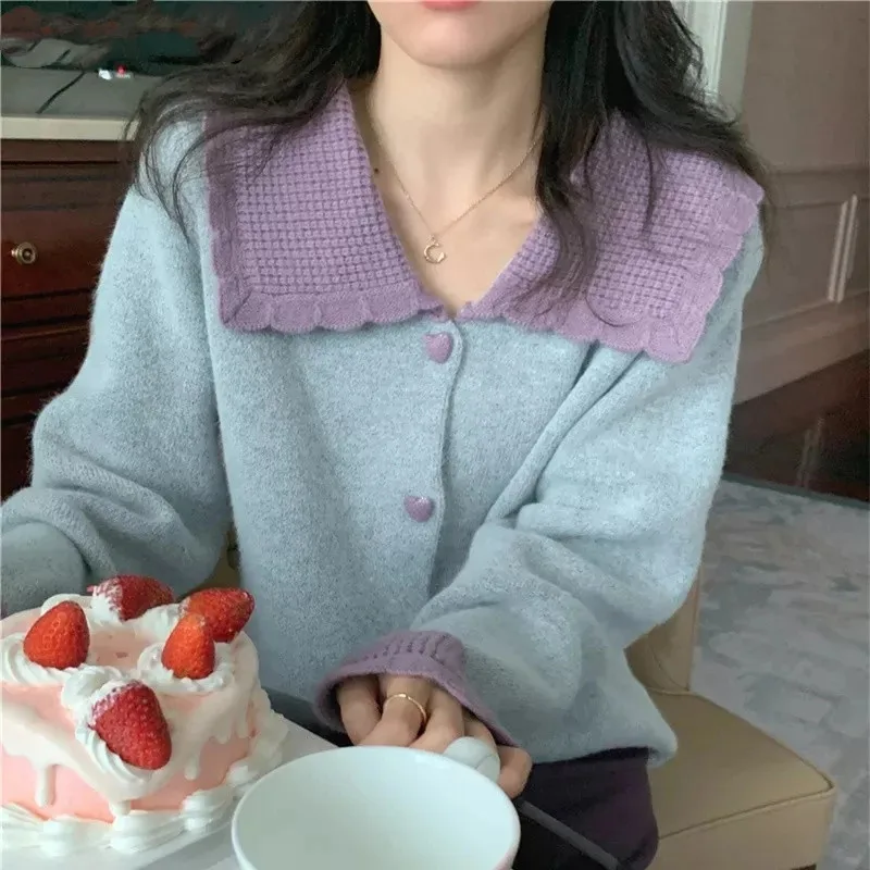 Korean Fashion Sweet Knitted Cardigan Autumn Winter Long Sleeve Single Breasted Turn Down Collar Contrast Color Sweater Coat
Korean Fashion Sweet Knitted Cardigan Autumn Winter Long Sleeve Single Breasted Turn Down Collar Contrast Color Sweater Coat
