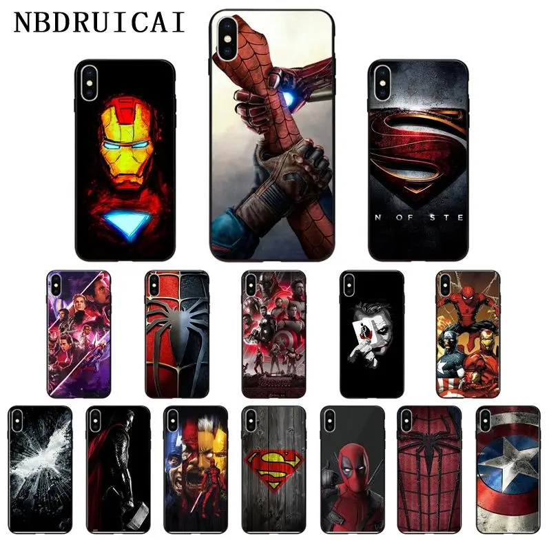 NBDRUICAI классный Marvel Superman Spiderman Batman чехол для телефона iPhone 11 pro XS MAX 8 7 6 6S Plus X 5 5S SE XR