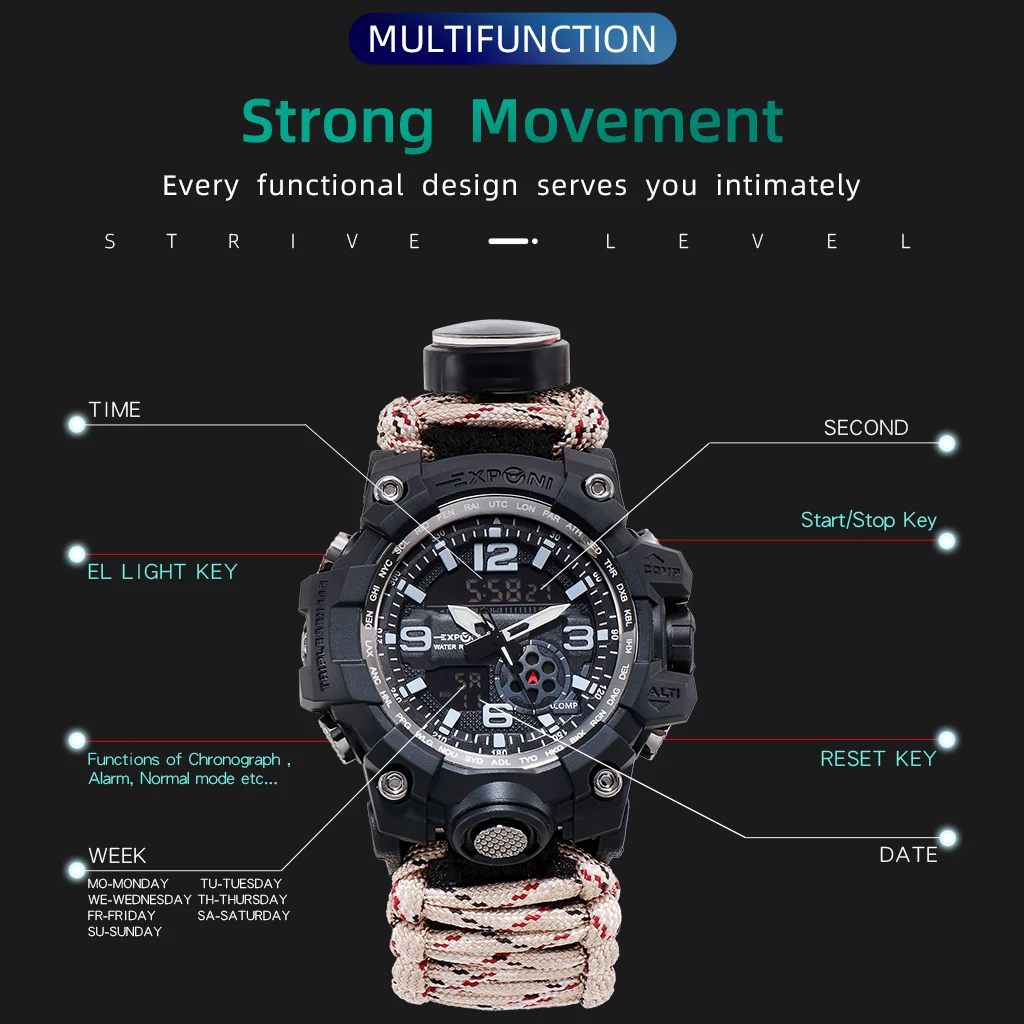 Outdoor Adventure Watch Compass Lighter Watches Men Quartz Electronic Luminous Watch 5bar Waterproof Watch Nylon Upgrade Strap
Outdoor Adventure Watch Compass Lighter Watches Men Quartz Electronic Luminous Watch 5bar Waterproof Watch Nylon Upgrade Strap