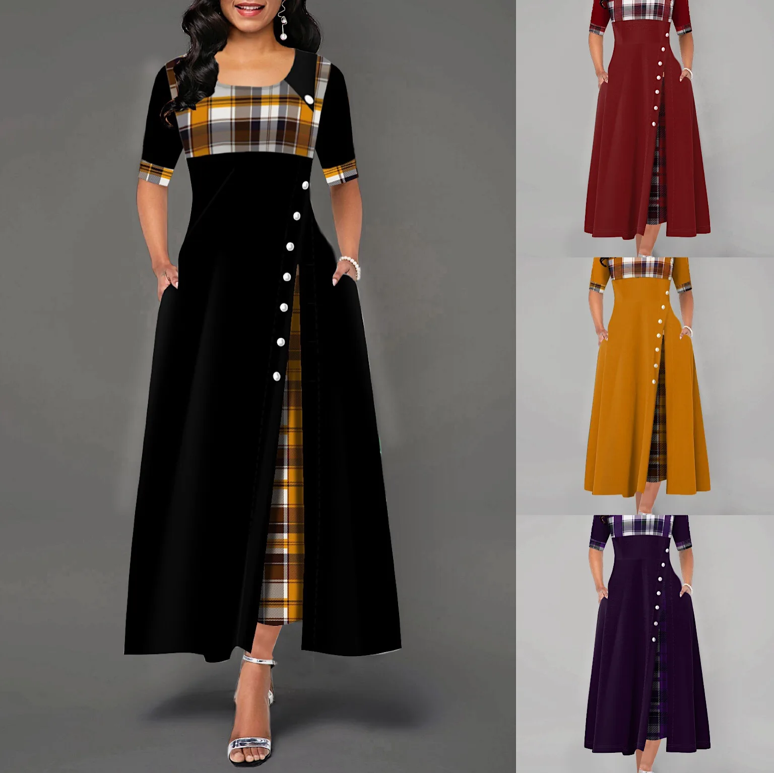 2021 Plus size 4xl 5xlvWomen Elegant Long Plaid Print Party Dresses Irregular Ladies Vintage Button Dress Patchwork A-Line
2021 Plus size 4xl 5xlvWomen Elegant Long Plaid Print Party Dresses Irregular Ladies Vintage Button Dress Patchwork A-Line