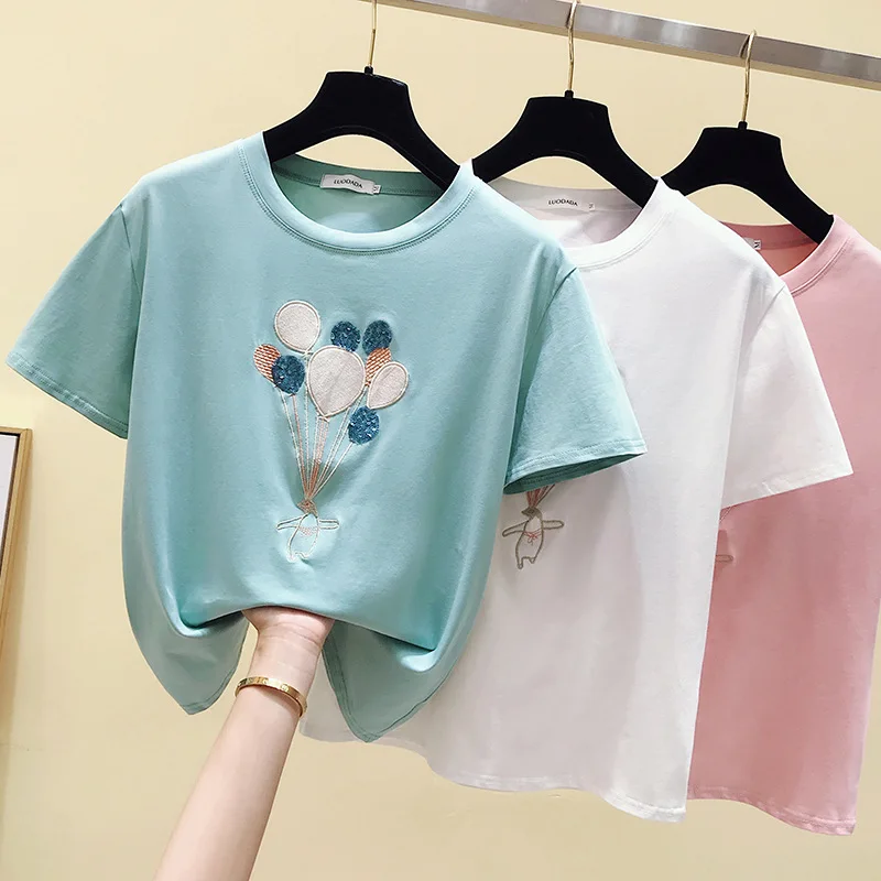Short Sleeve 2020 Summer White Pink Blue Sequin Embroidered Balloon Candy Loose Top Korean Round Collar Fresh and Sweet T-shirt
Short Sleeve 2020 Summer White Pink Blue Sequin Embroidered Balloon Candy Loose Top Korean Round Collar Fresh and Sweet T-shirt