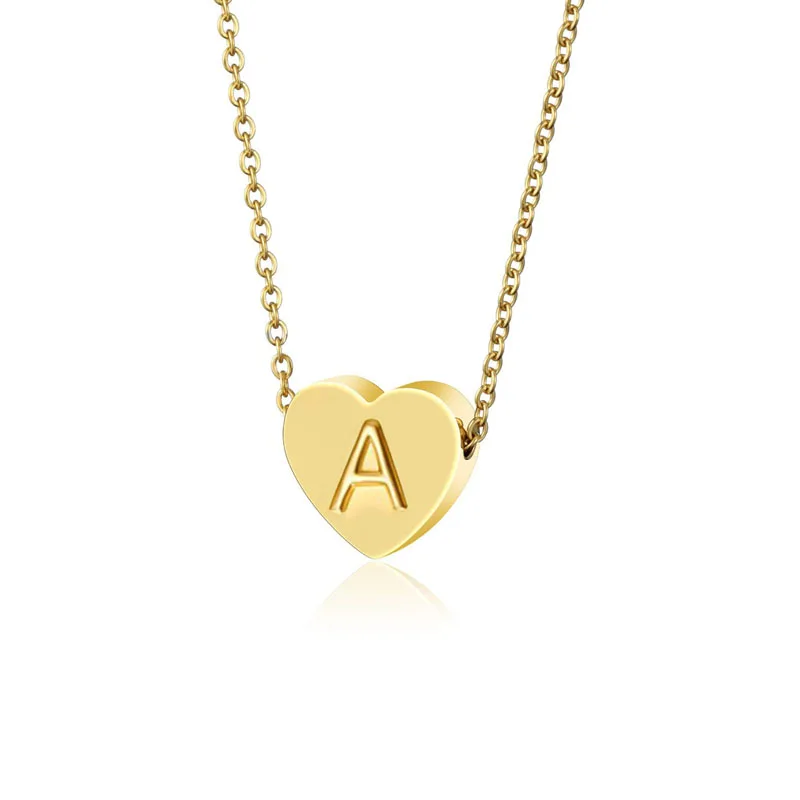 New Gold Color Heart Initial Personalized Letter Name Choker Stainless Steel Pendant Necklace Gift For Women Kids Child Jewelry | Украшения