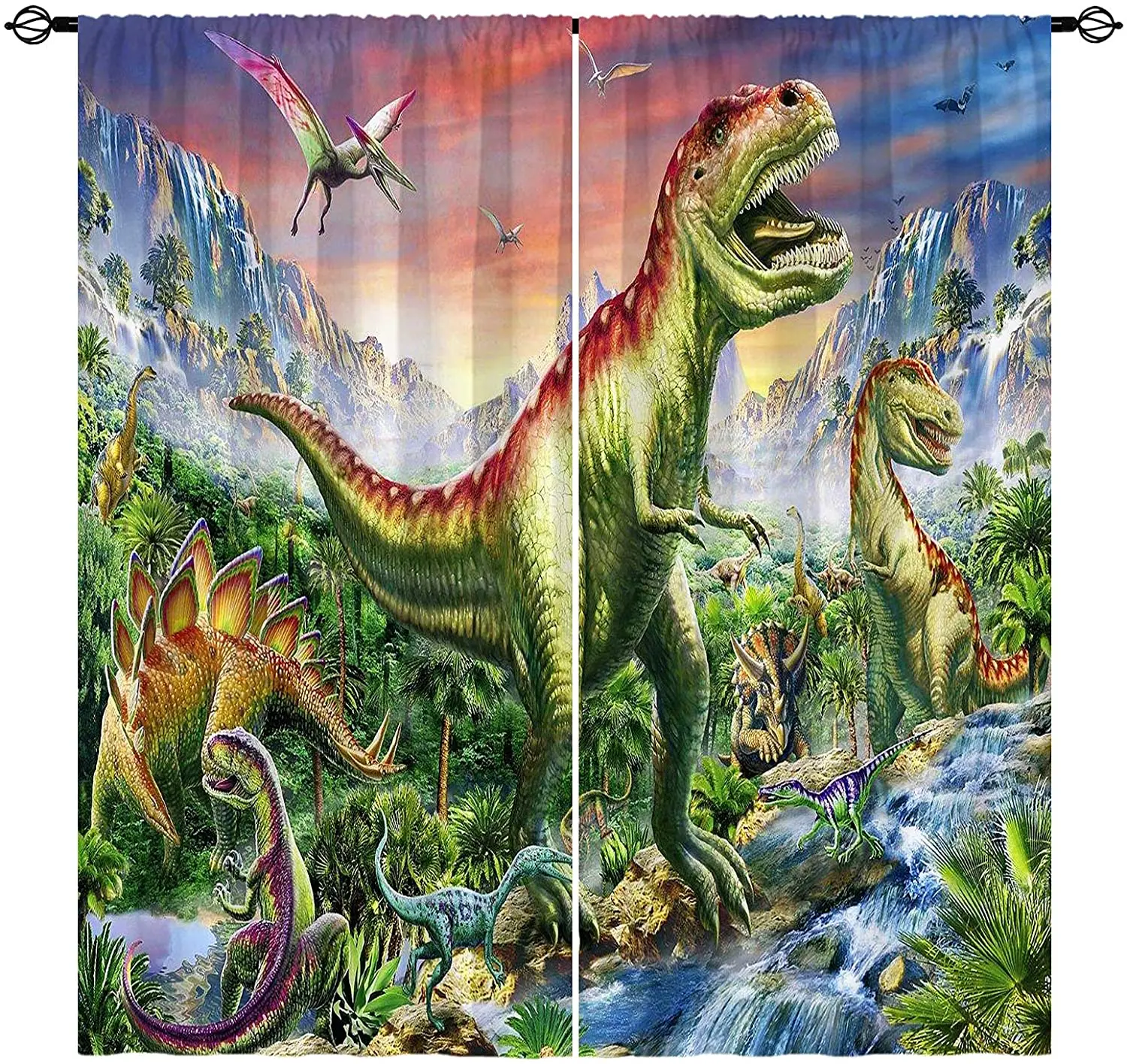 

Boys and Girls Bedroom Blackout Curtains Jungle Forest Waterfall Jurassic World Dinosaur Bedroom Living Room Luxury Curtains