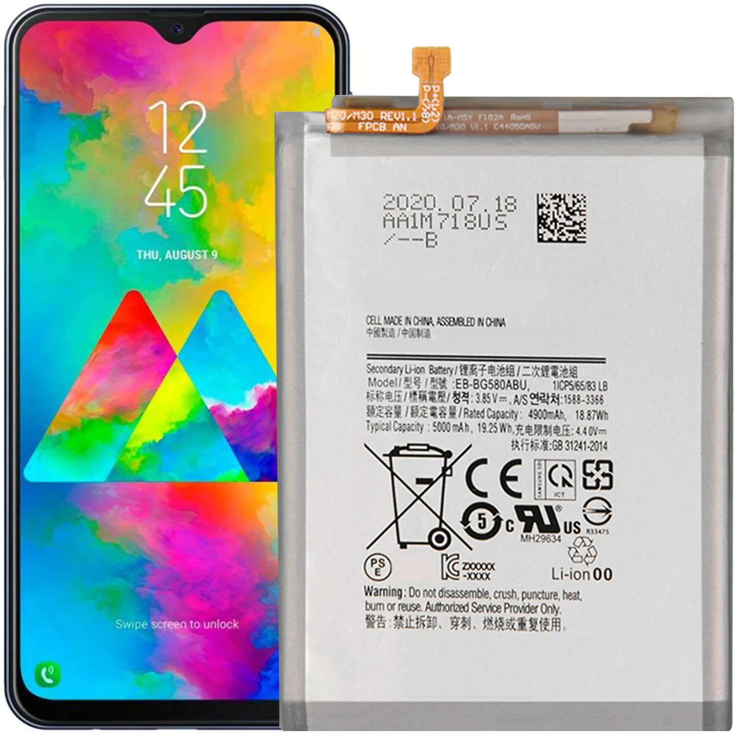 Фотобатарея для Samsung Galaxy M20 EB BG580ABU/DS Запасная часть|Аккумуляторы мобильных