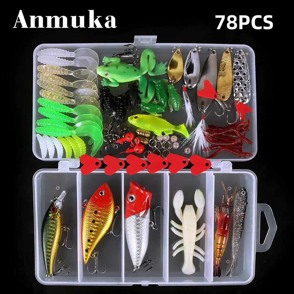 78pcs/set Fishing Lure Set Artificial Bait Fresh Water Saltwater Hard Bait Popper Soft Baited Glitter Tackle with A Bait Box
78pcs/set Fishing Lure Set Artificial Bait Fresh Water Saltwater Hard Bait Popper Soft Baited Glitter Tackle with A Bait Box