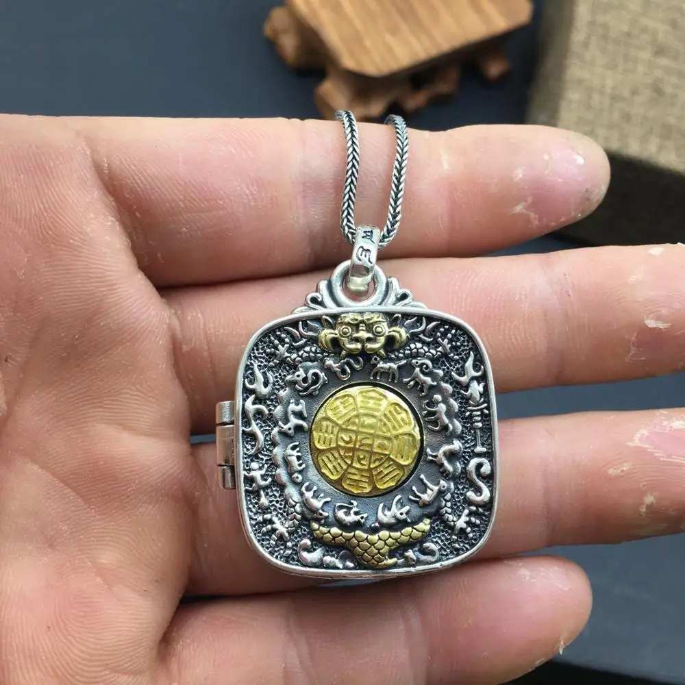 100% Real 925 Sterling Silver Buddha Zodiac Gawu Box Instrument Vajra Pendant Men Women Necklace Fine Jewelery | Украшения и