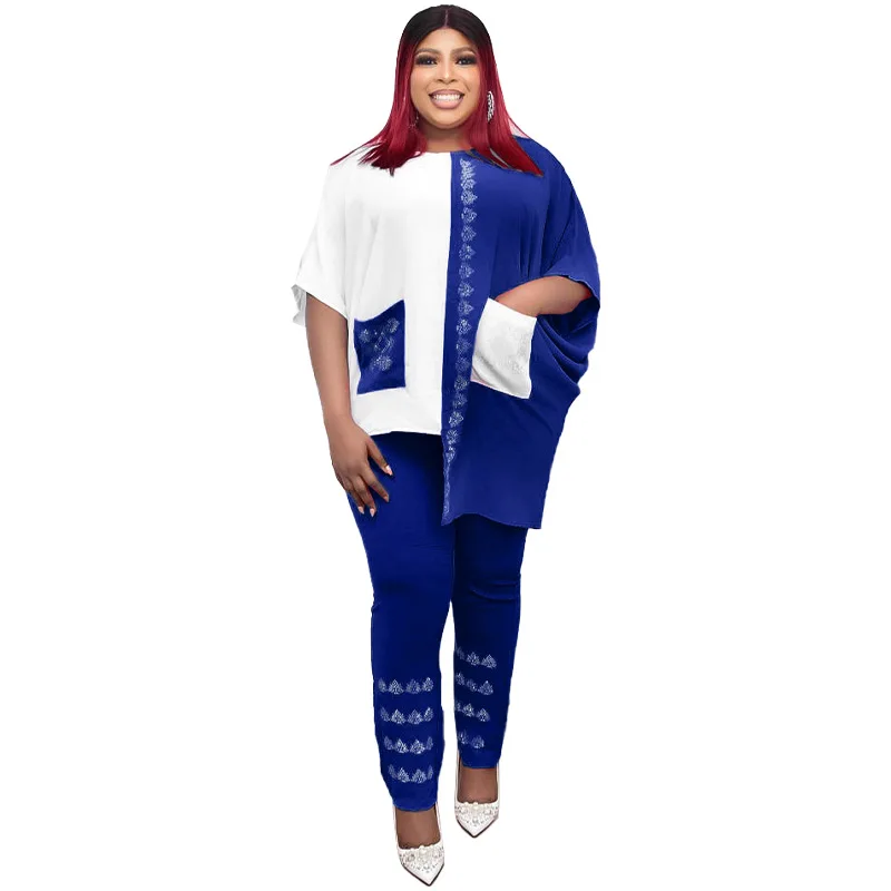 African Clothes For Women 2 Piece Set With Diamond Top Pant Suits Set Fashion Splice Loose Casual Pocket Africa Clothing Outfits
African Clothes For Women 2 Piece Set With Diamond Top Pant Suits Set Fashion Splice Loose Casual Pocket Africa Clothing Outfits