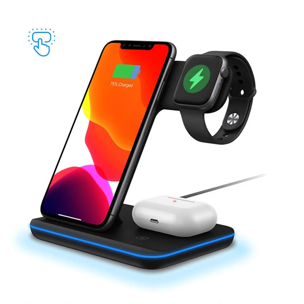 Беспроводное зарядное устройство Qi 3 в 1 15 Вт подставка для iPhone 12 11 XS XR X 8 AirPods Pro