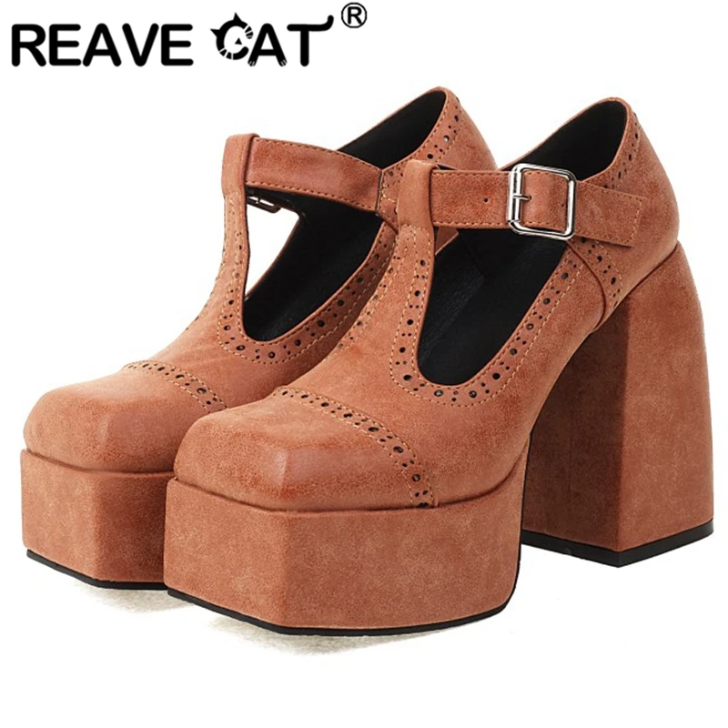 REAVE CAT Platform Women Shoes Pumps Square Toe High Block Heels Buckle Strap Hollow Large Size 34-43 Black Yellow Spring S3058
REAVE CAT Platform Women Shoes Pumps Square Toe High Block Heels Buckle Strap Hollow Large Size 34-43 Black Yellow Spring S3058