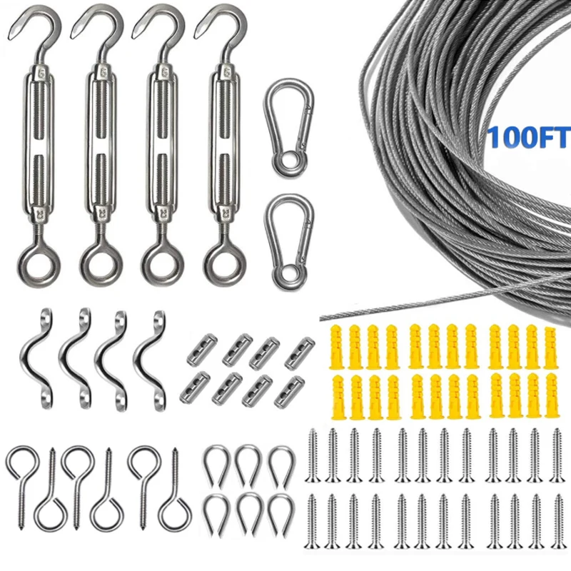 Heavy Duty 304 Stainless Steel Wire Rope Kit Turnbuckle Wire Tensioner for Sun Shade Tent Outdoor Light Hanging Wire Trellis Kit
Heavy Duty 304 Stainless Steel Wire Rope Kit Turnbuckle Wire Tensioner for Sun Shade Tent Outdoor Light Hanging Wire Trellis Kit