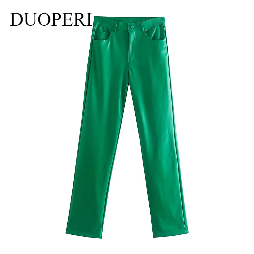 DUOPERI Women Fashion Faux Leather Pants Vintage Front Zipper Mid-Waisted Casual PU Straight Leg Trousers Chic Pants Female
DUOPERI Women Fashion Faux Leather Pants Vintage Front Zipper Mid-Waisted Casual PU Straight Leg Trousers Chic Pants Female