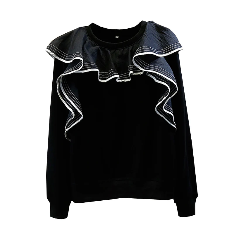 Hoodie Women Sweet Contrast Color Three-Dimensional Ruffled Stitching Crew Neck Pullover Sweatshirt Lady 2021 Spring
Hoodie Women Sweet Contrast Color Three-Dimensional Ruffled Stitching Crew Neck Pullover Sweatshirt Lady 2021 Spring